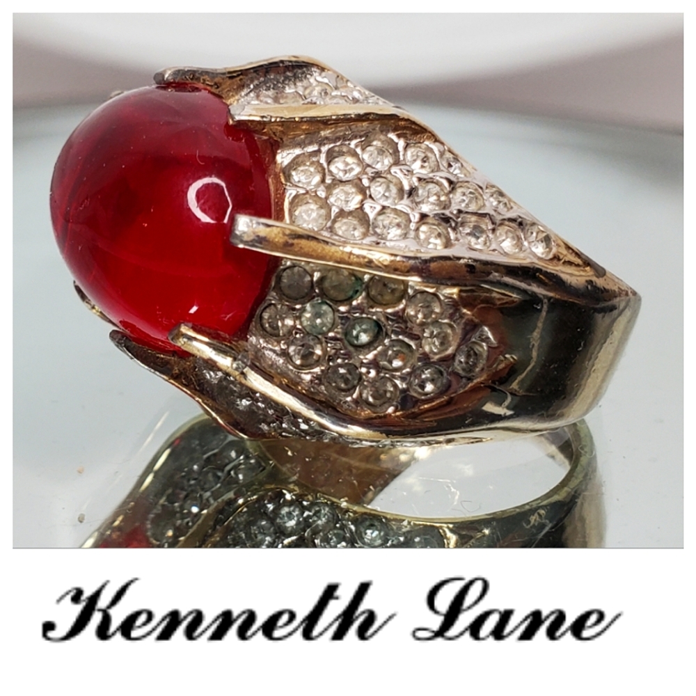 Incredible Oversized Vintage KENNETH LANE Ruby Jeweled Ring